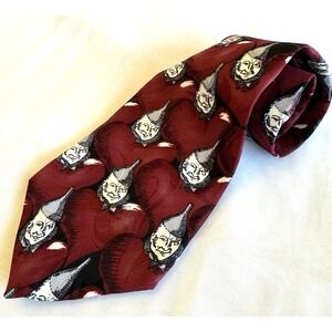 Vintage American Film Classic 100% Silk USA Burgundy Wizard Oz Tin Man Tie 56 in